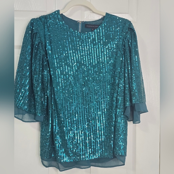 Endless Rose Teal Sequin Blouse - Picture 1 of 9